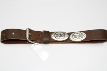 OXXY stoere bruinlederen riem met nikkel buttons (65 cm)