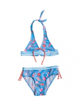5&CO superleuke bikini YARA (blauw/wit/rood streep/bloem), 146 t/m 164