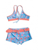 5&CO superleuke bikini YASMIN (blauw/wit/rood streep/bloem), 146 t/m 164