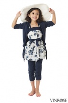 VINROSE Z2011 jurkje MULAN (print creme-navy-grijs) 80 t/m 140