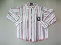 **UITVERKOCHT** 5&CO jongensblouse (streep grijs-wit-rood), maat 98 t/m 152